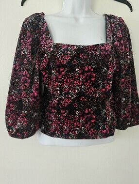 So Womens Top L Dark Cottage Velvet Milkmaid Renaissance Whimsigoth Crop Tie